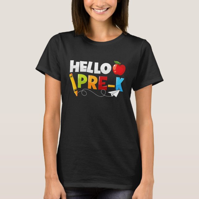 Camiseta Hello Pre k  Preschool Back To School Boys Girls K (Frente)