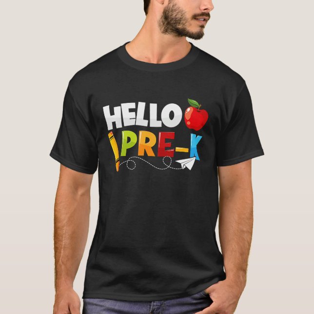 Camiseta Hello Pre k  Preschool Back To School Boys Girls K (Frente)