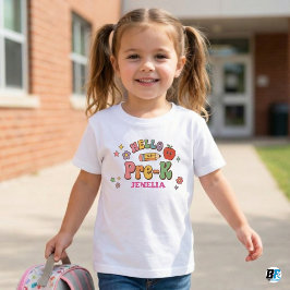 Camiseta Hello Pre-K Retro Groovy Personalized Name Back To
