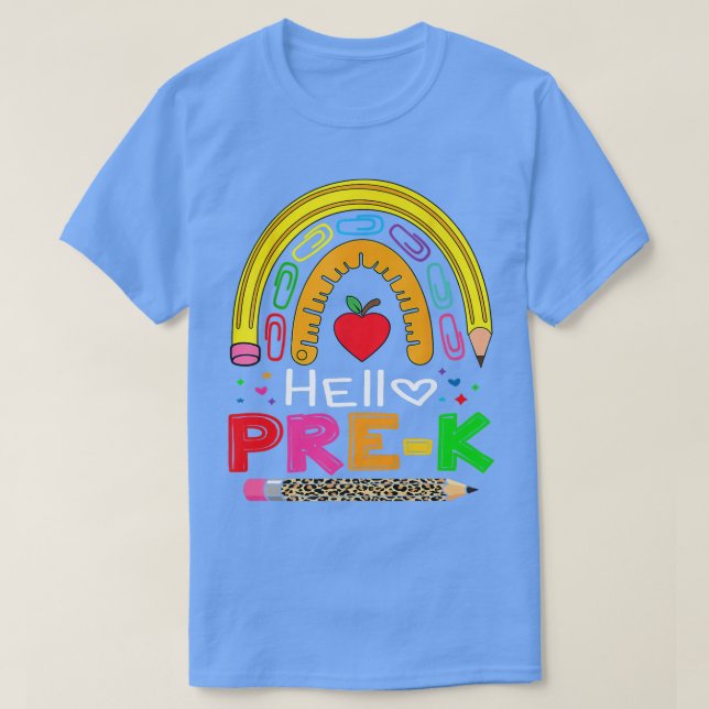 Camiseta Hello Pre-k School Rainbow Back to School Teacher  (Frente do Design)