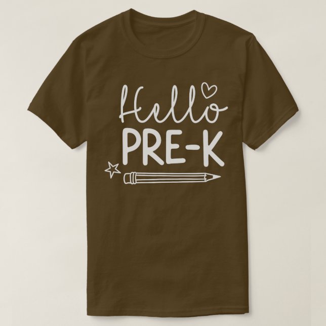 Camiseta Hello Pre K Teacher  (Frente do Design)
