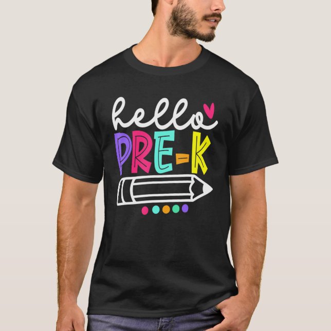 Camiseta Hello Pre K  Teacher Student Back To School (Frente)