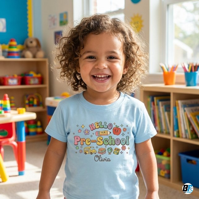 Camiseta Hello Pre-School Retro Groovy Icons Personalized N (Criador carregado)