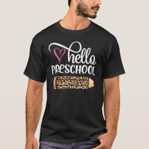 Camiseta Hello Preschool Leopard Pencil Back To School_1