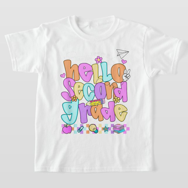 Camiseta Hello Second Grade Coquette Bow Teacher Girl (Postura )