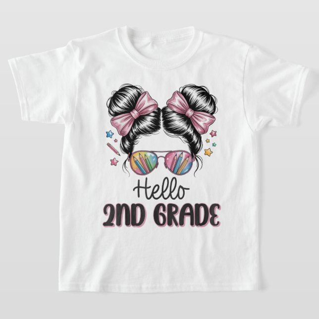 Camiseta Hello Second Grade Coquette Bow Teacher Girl (Postura )