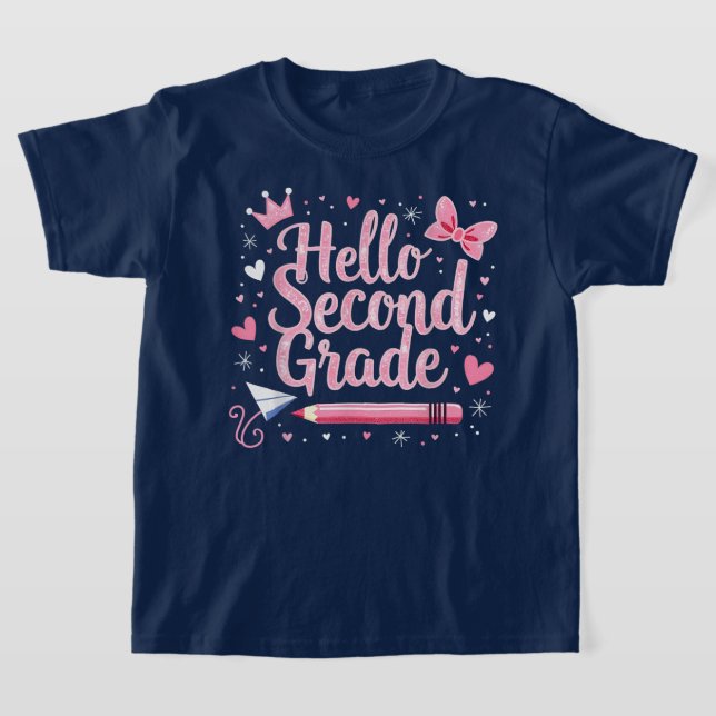 Camiseta Hello Second Grade Coquette Bow Teacher Girl (Postura )