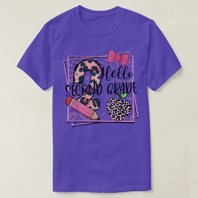 Camiseta Hello Second Grade Pink Leopard 2nd Grade Back To  (Frente do Design)