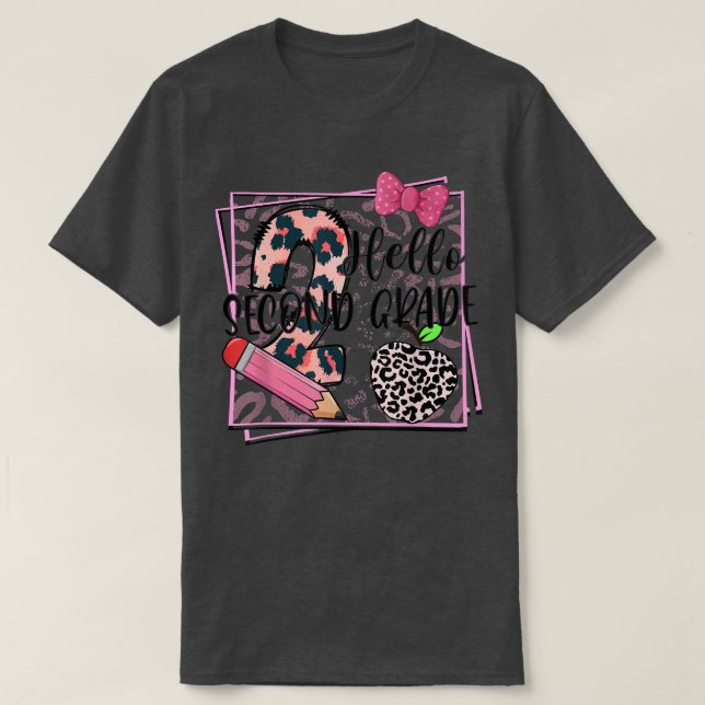 Camiseta Hello Second Grade Pink Leopard 2nd Grade Back To  (Frente do Design)