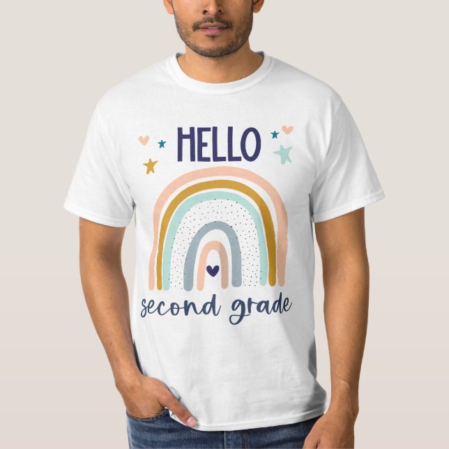 Camiseta Hello Seond Grade Retro Rainbow Cute for Teaher Gi (Frente)