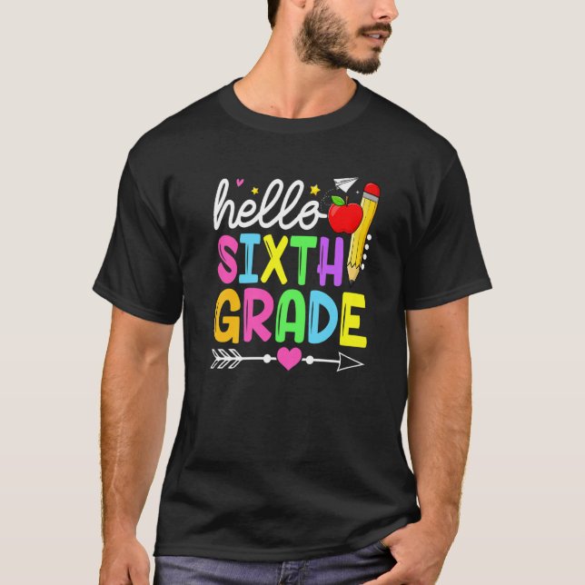 Camiseta Hello Sixth Grade Back To School First Day Kids Bo (Frente)