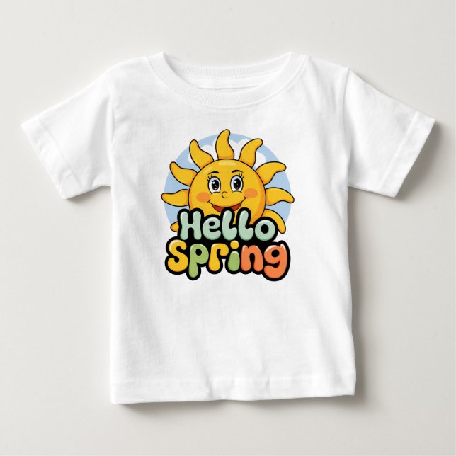 Camiseta Hello Spring : Soleil Souriant et Ciel Bleu (Frente)