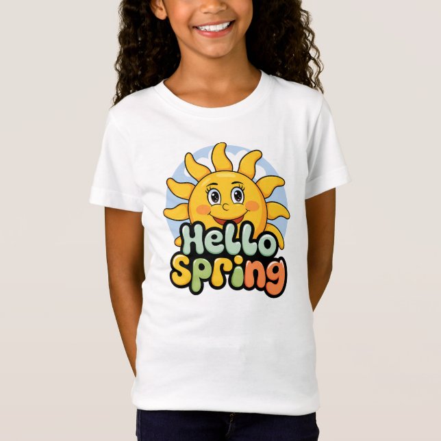 Camiseta Hello Spring : Soleil Souriant et Ciel Bleu (Frente)