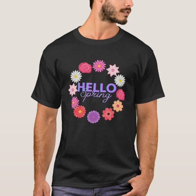 Camiseta Hello Spring Sunny Sun Flower Women Easter Mother  (Frente)