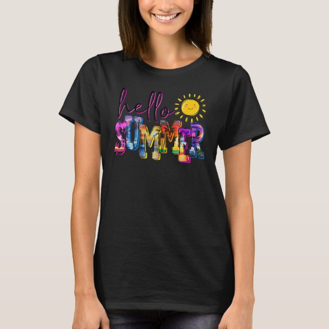 Camiseta Hello Summer Beach River Summer Cute Summer Vacat (Frente)