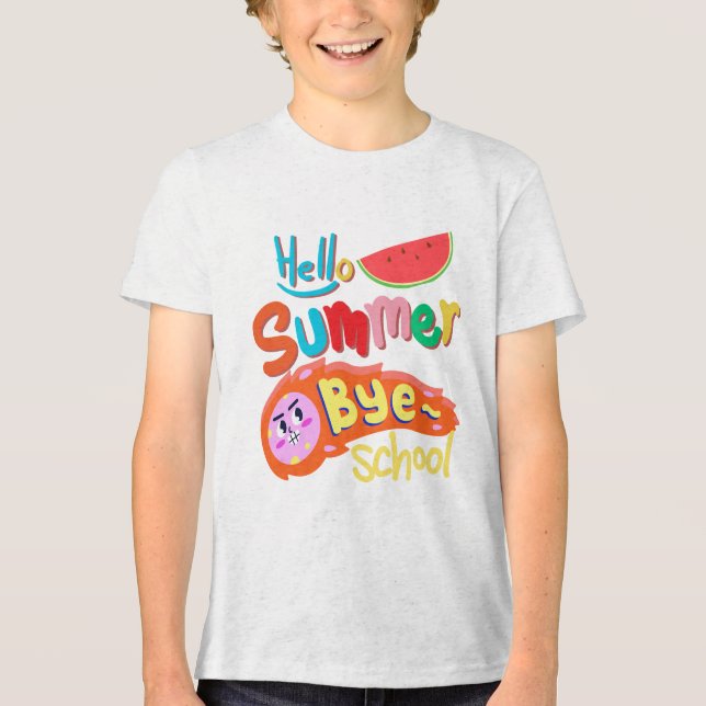 Camiseta Hello Summer Bye School Cartoon Design (Frente)