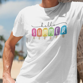 Camiseta Hello Summer com texto colorido