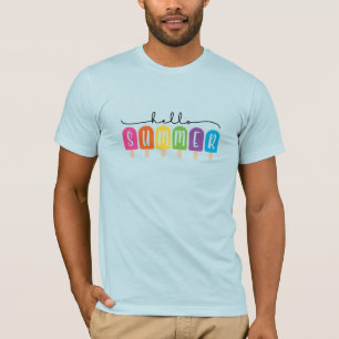 Camiseta Hello Summer com texto colorido