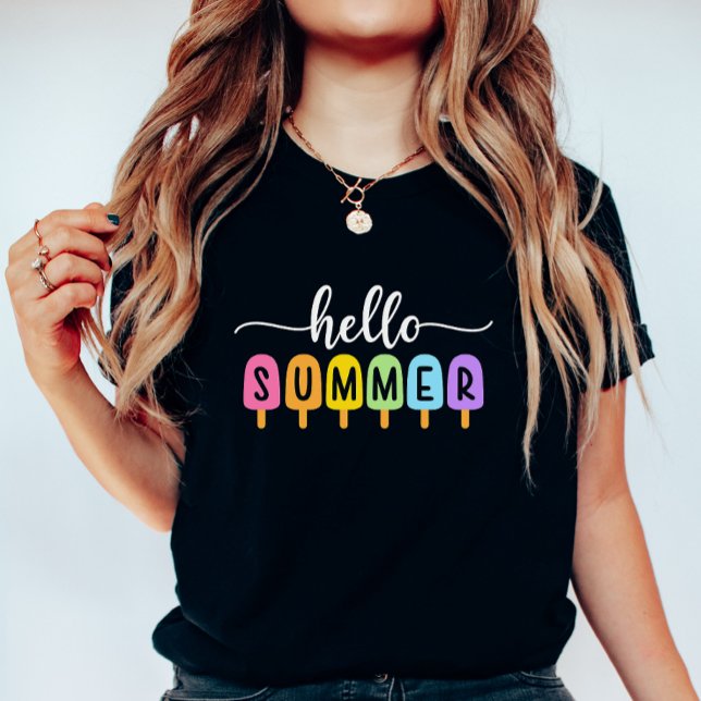 Camiseta Hello Summer Ice Pop; Bright & Fun Seasonal Women (Criador carregado)
