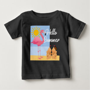 Camiseta Hello Summer Pink Flamingo Design - Baby Fine Jers