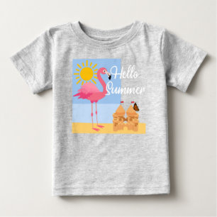 Camiseta Hello Summer Pink Flamingo Design - Baby Fine Jers