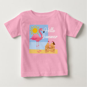 Camiseta Hello Summer Pink Flamingo Design - Baby Fine Jers
