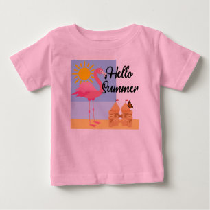 Camiseta Hello Summer Pink Flamingo Design - Baby Fine Jers