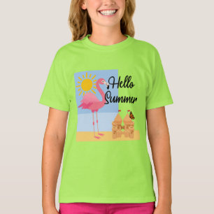 Camiseta Hello Summer Pink Flamingo Design - T Básico Para