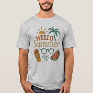 Camiseta Hello Summer Retro Beach Shirt | Palm Tree & Water