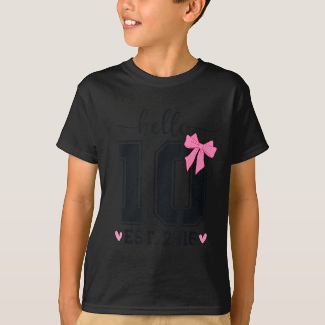 Camiseta Hello Ten Est 2016 10th Birthday Coquette Bow 10 Y (Frente)