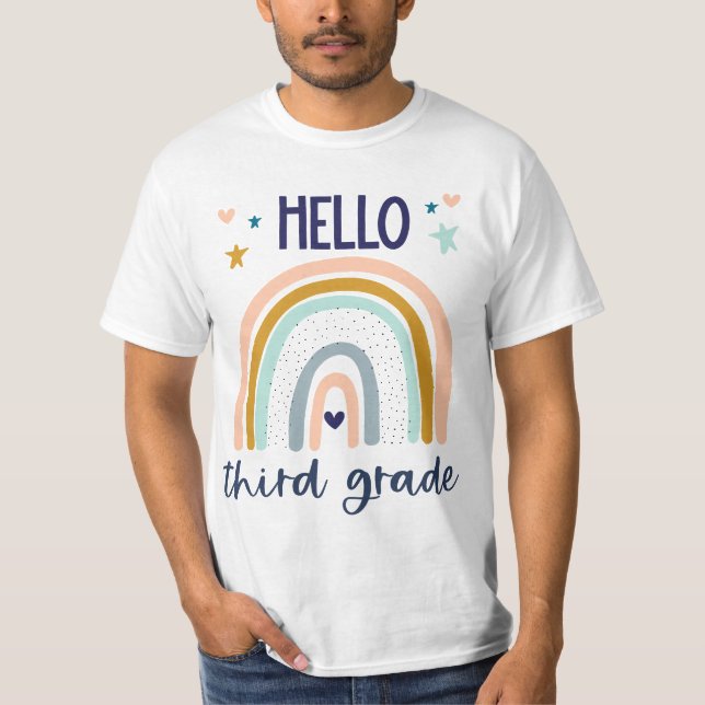 Camiseta Hello Third Grade Retro Rainbow Heart for 3rd Teah (Frente)