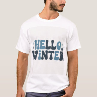 Camiseta Hello Winter Retro Groovy Aesthetic Typography Shi