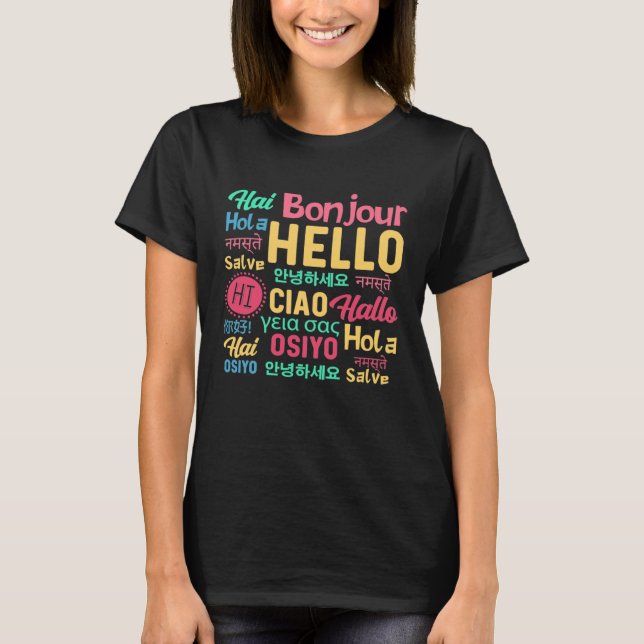 Camiseta Hello Word In Different Languages Travel Journey T (Frente)