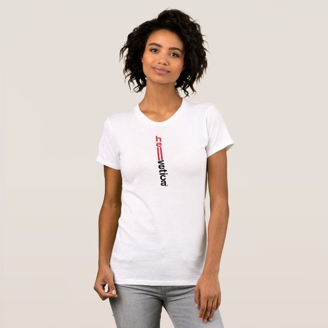 Camiseta hellvetica - Logotipo vertical feminino (Frente Completa)