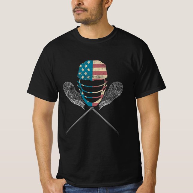 Camiseta Helmet E Stick Lacrosse American Flag Lax (Frente)