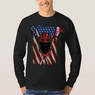 Camiseta Helmet Lacrosse American Flag Lax Stick 4th Of Ju