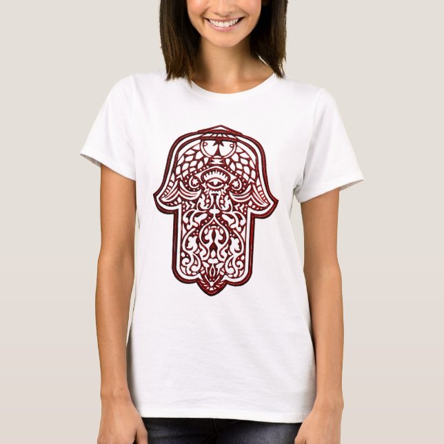 Camiseta Henna Hand of Hamsa (Vermelho) (Frente)
