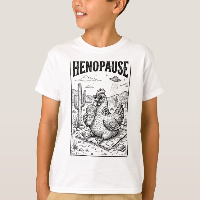 Camiseta Henopause Café com Gelo Engraçado de Frango Desert (Frente)
