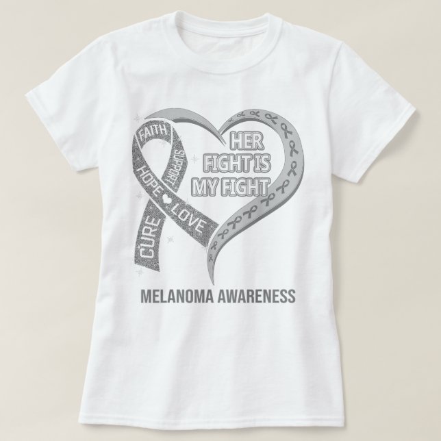 Camiseta Her Fight Is My Fight Melanoma Awareness Ribbon He (Frente do Design)