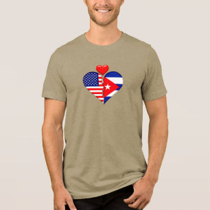 Camiseta Herança bandeiras coração EUA Cuba espanhol hispân