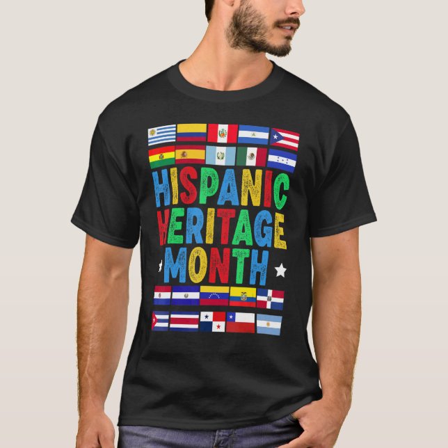 Camiseta Herança Hispânica Vintage Month Bandeiras Mulheres (Frente)