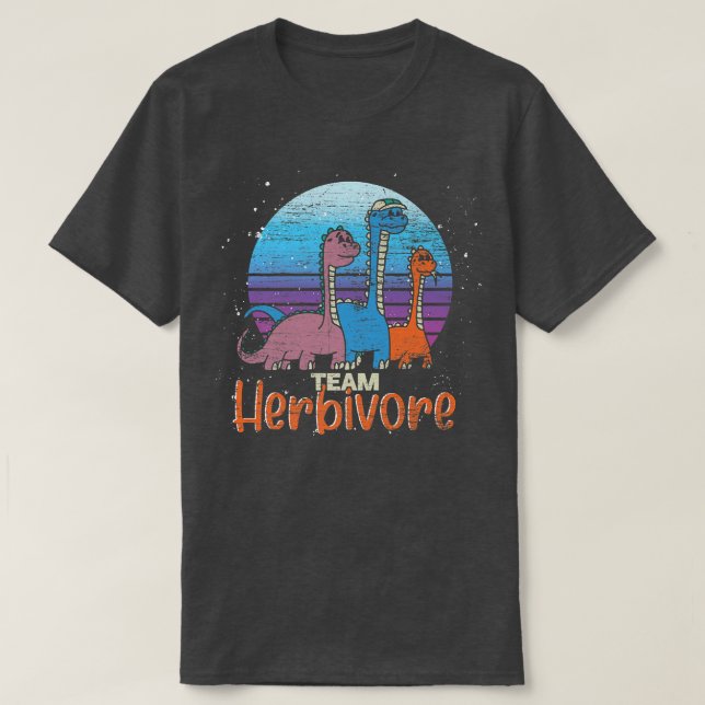 Camiseta Herbivore Dinosaur Retro Veg, Equipe de Dieta Base (Frente do Design)