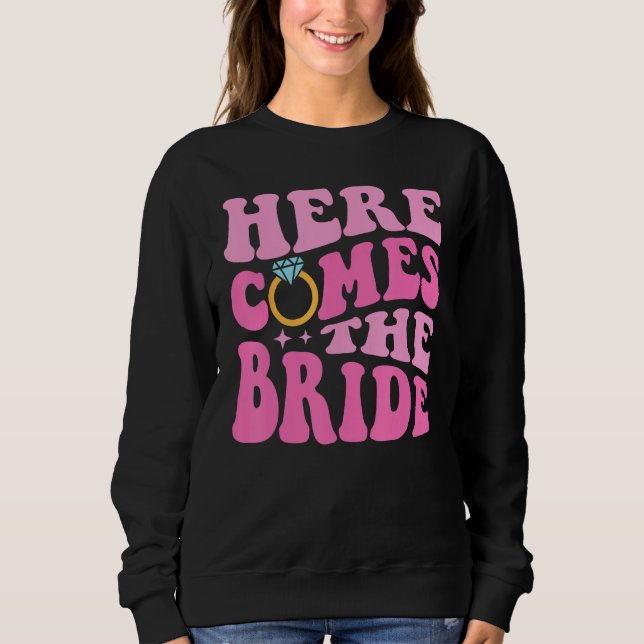 Camiseta Here Come The Bride Bridal Bridesmaid Groovy Bache (Frente)