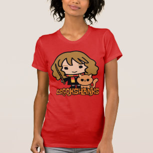 Camiseta Hermenione de desenho animado e Crookshanks