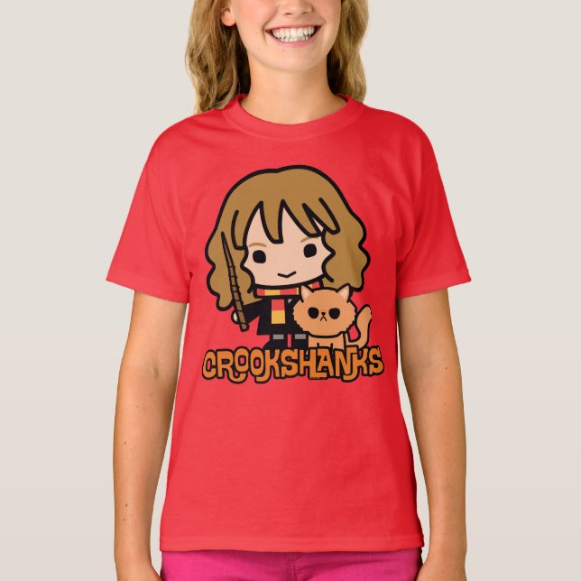 Camiseta Hermione e Crookshanks de desenho animado (Frente)