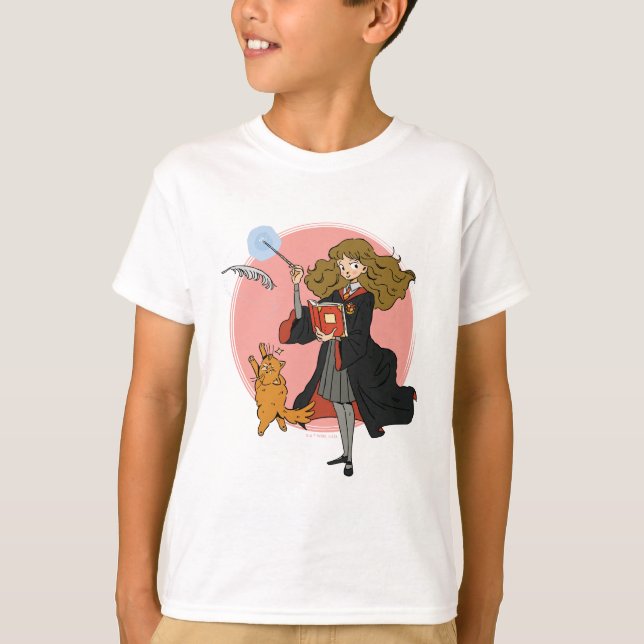 Camiseta Hermione e Crookshanks Wingardium Leviosa (Frente)