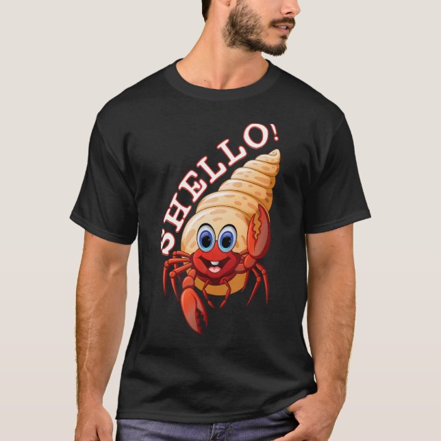 Camiseta Hermit Crab Hello Shello Funny Pun Shell Sea Anima (Frente)