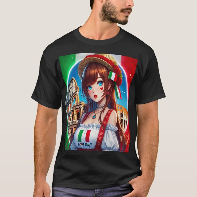 CAMISETA HERMOSA CHICA ANIME EN EL COLISEO DE ROMA, ITALIA (Frente)