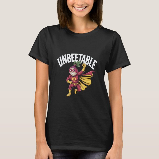 Camiseta Herói Vegano de Beterraba Engraçado Imbatível (Frente)