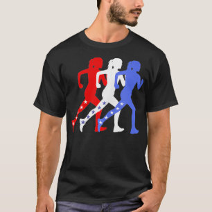 Camiseta Herói Vermelho Branco Azul Estrelas Correndo Mulhe